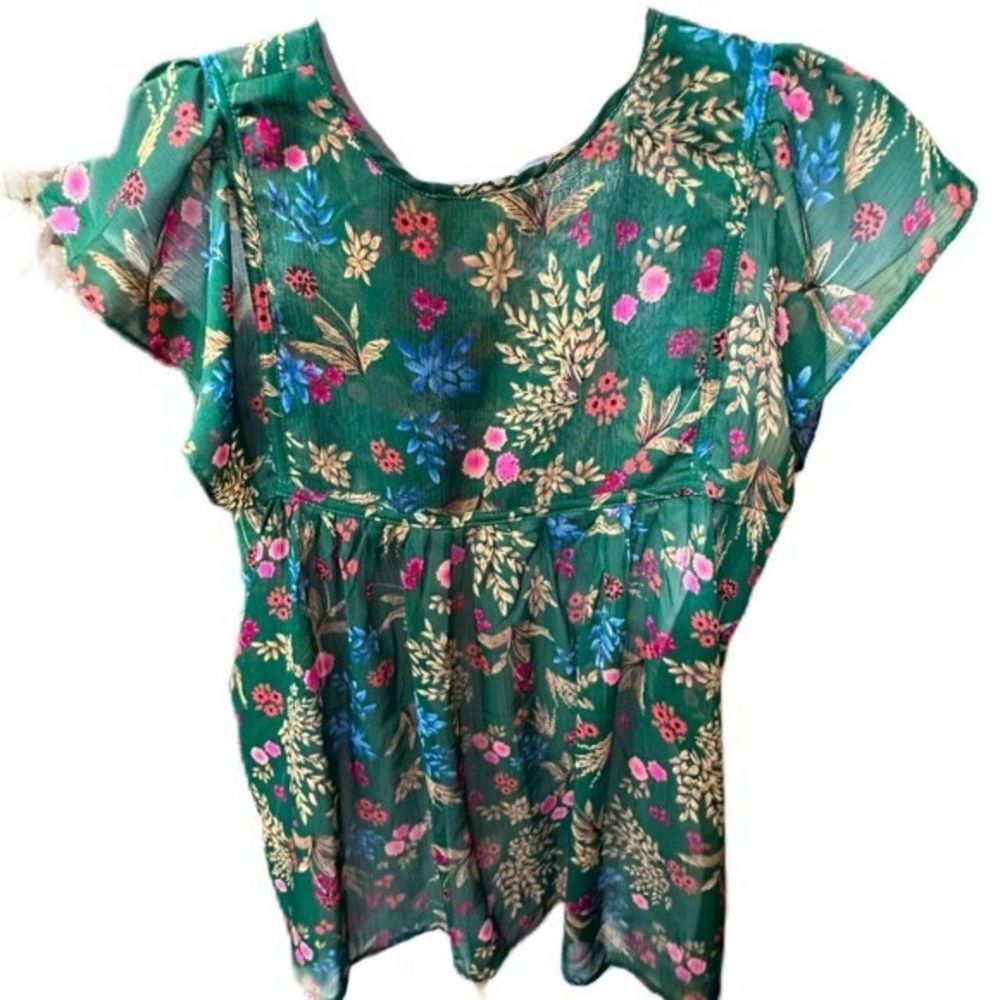 Everly‎ Floral Ruffled Top Size Medium - Picture 7 of 8